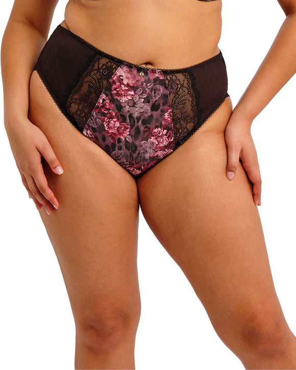 Elomi Morgan High Leg Brief in Dark Romance made for the curvier woman front view