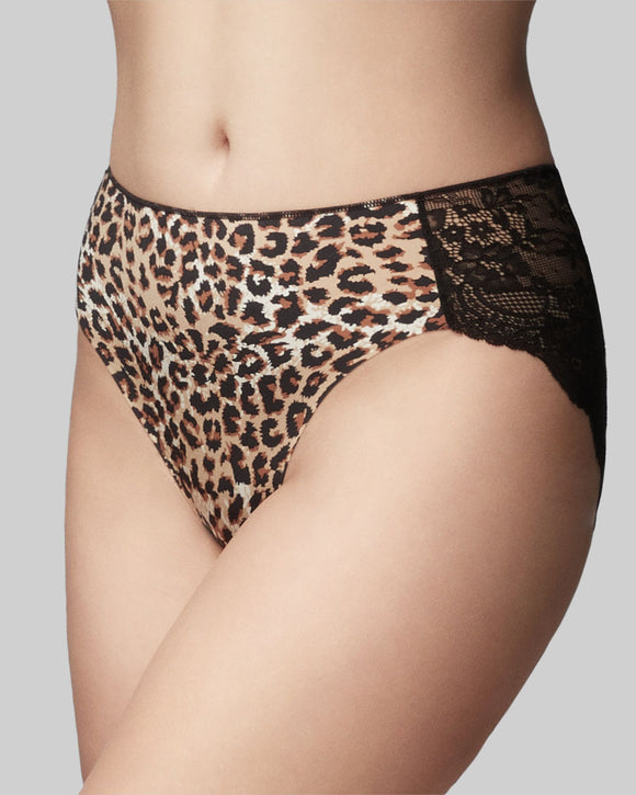 Animal Print and black Lace hi cut brief side view