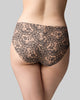 The Knicker lace romance hi cut brief print black lace over beige back view