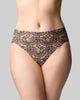 The Knicker lace romance hi cut brief print black lace over beige front view