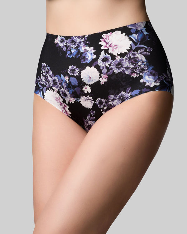 precision black full brief with blue floral print front view