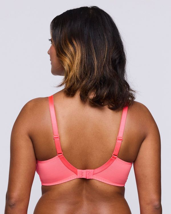 Prima Donna Twist Angelou Full Cup Bra in Juicy Melon made for the curvier woman with a big bust back view regular strap
