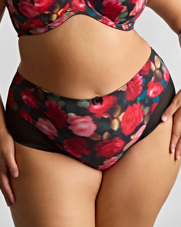 Panache Bliss Deep Brief in Rose Print made for the curvier woman with a big bust front view