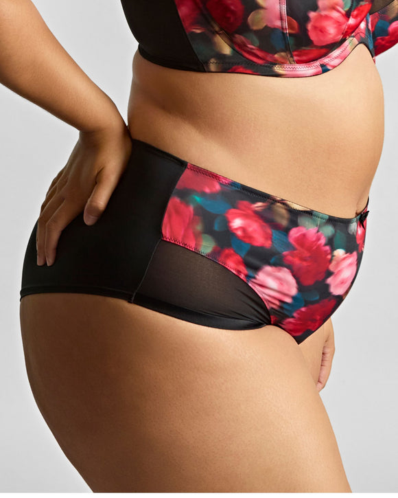 Panache Bliss Deep Brief in Rose Print made for the curvier woman with a big bust side view