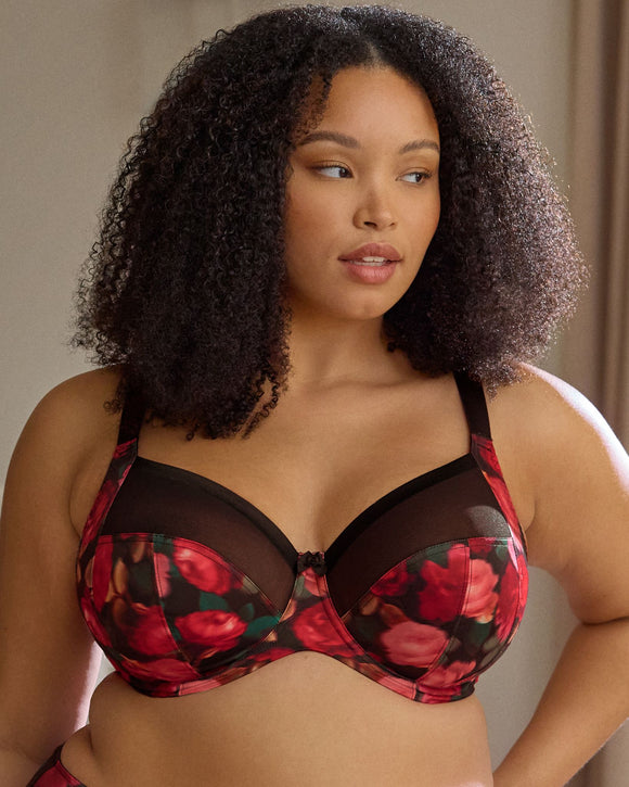 Panache Full Cup Bra in Rose Print made for the curvier woman with a big bust lifestyle front view side look