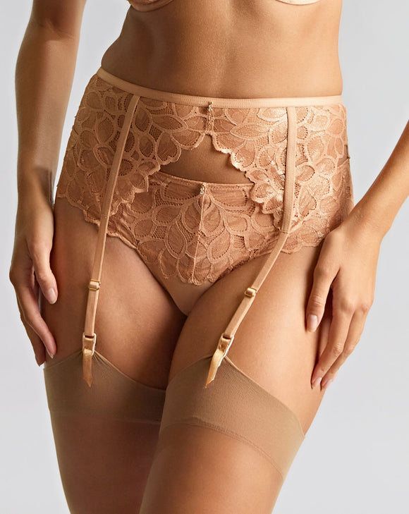 Panache Allure Suspender in Champagne Gold made for the curvier woman front view