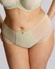 Lingerie for curvy women full brief pistachio Front leg crossed