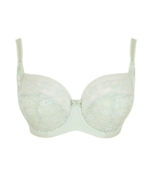 Celeste Balcony Bra Stretch Lace moves with your body and delivers uplift and support. Pistachio Colour. Ghost View