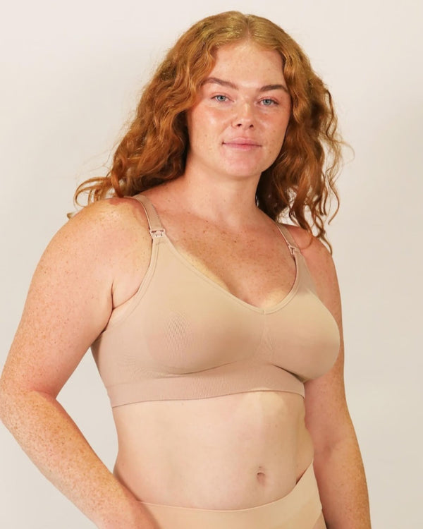 Tiramisu seamless nursing bra in beige made for C to F cup bust front view