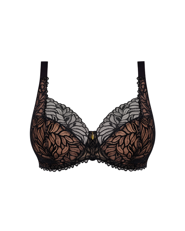 Elomi Carena Balcony Lace Bra in Black made for curvy fuller busted women. Ghost image