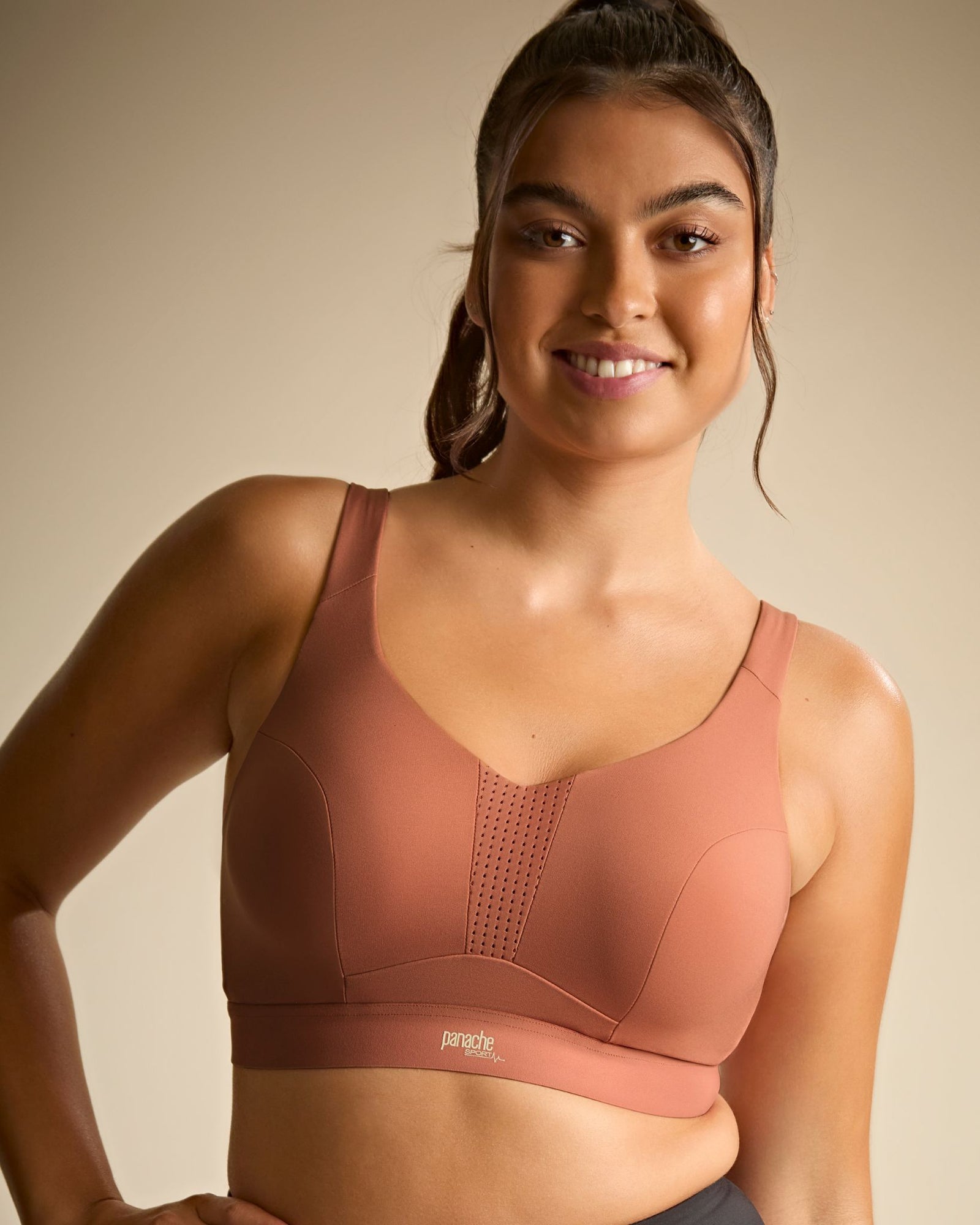Panache Endurance Non Padded Bra in Sienna Rose made for the curvier woman with a big bust lifestyle front smile