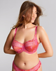 busty woman wearing Clara Full Cup bra in pink papaya