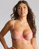 Ana Plunge Bra in Pink made for the curvier woman with a big bust front view hands waist