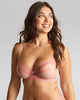 Ana Plunge Bra in Pink made for the curvier woman with a big bust front view side look smile