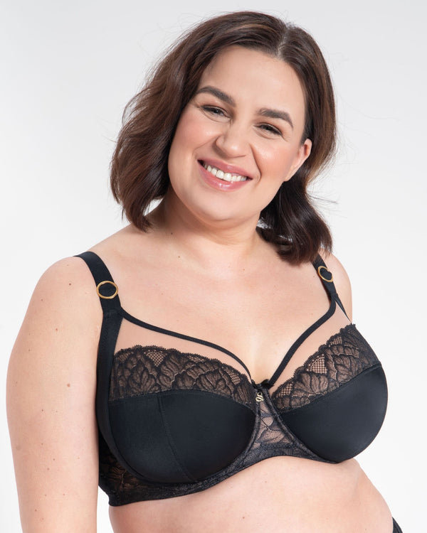 Samanta Amelia Side Support Bra in Black made for the curvier woman with a big bust side view