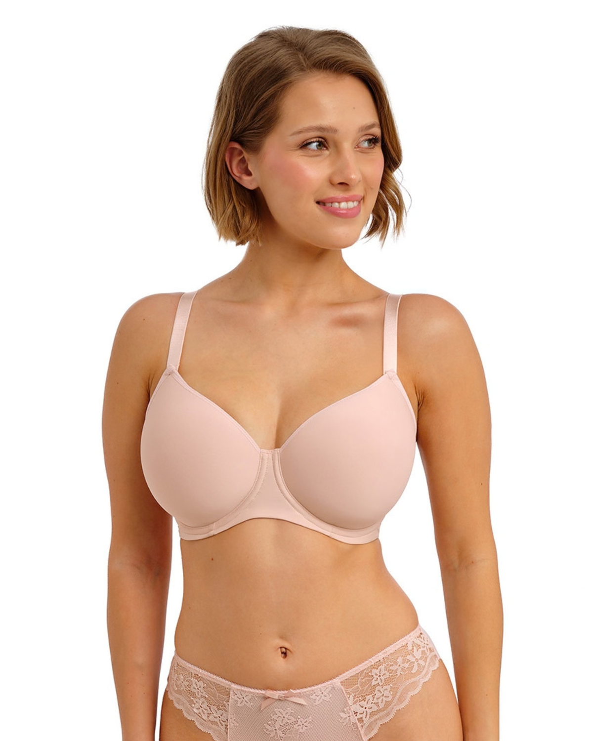 Balcony T-Shirt Padded Bra by Freya in Cameo a soft neutral beige pink colour. front view.