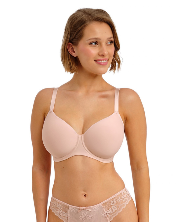 Balcony T-Shirt Padded Bra by Freya in Cameo a soft neutral beige pink colour. front view.