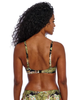 Freya Bahama Shores Underwire Plunge Bikini Top is made for curves. It has a floral print with tropical foliage on a black background and shoulder straps.
