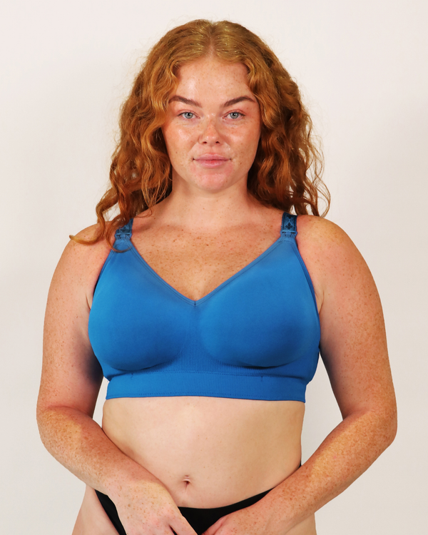 Seamfree Popping Candy wirefree nursing busty bralette bra in cobalt blue front view