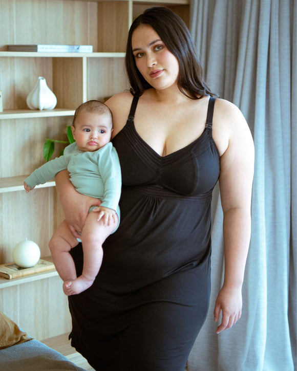 Le-Buste-Australia-DNB-Hotmilk-Dream-Nightie-Nursing-Wire-Free-Black-Front-Baby