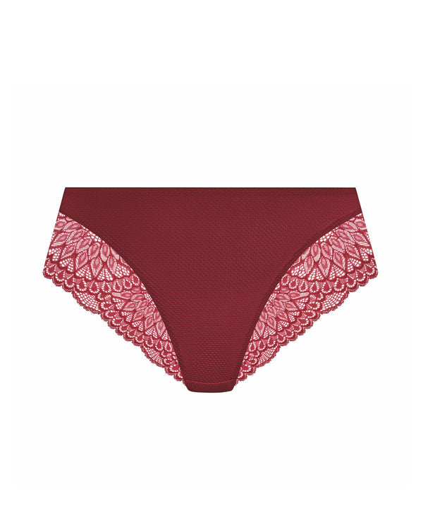 Elomi Tiernie Brief in Tibetan Red lace and mesh made for the curvy busty woman ghost image