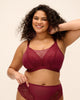 Elomi Tiernie Wirefree bralette in Tibetan Red lace and mesh made for the curvy busty woman arm behind head front image