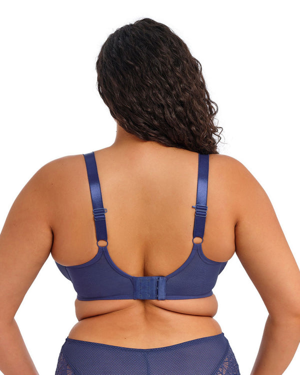 Tiernie Plunge Bra made for the curvy big bust woman in blue denim back view