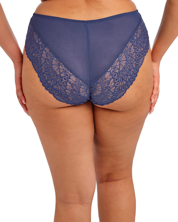 Tiernie brief made for the curvy busty woman in denim view from back