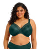 Curvy woman wearing Smooth Full cup bra in deep emerald green made for plus size boobs and bodies front view