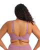 Curvy woman in Brianna Strappy Plunge bra in purple heather made for the big bust and full bodied woman back view