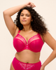 Elomi Matilda Plunge Bra made for fuller busted curvy women in hot pink with daisy embroidery front view