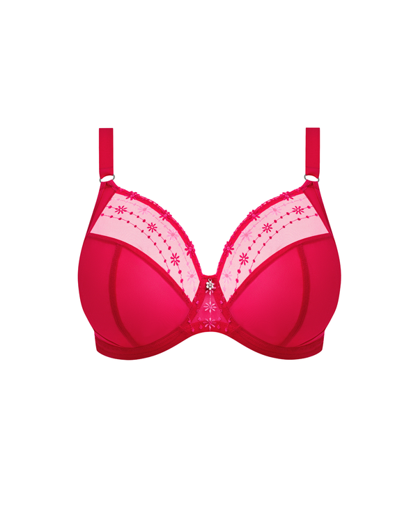 Elomi Matilda Plunge Bra made for fuller busted curvy women in hot pink with daisy embroidery ghost image
