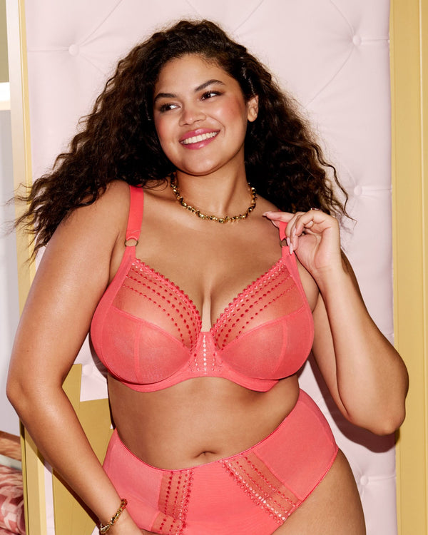 Elomi Matilda Plunge Bra is made for the curvy woman with a full bust now in sunset orange lifestyle image