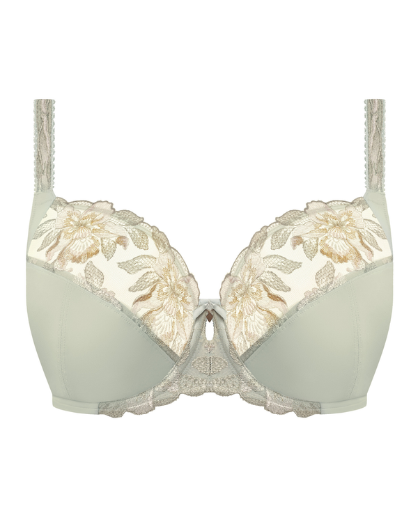 Magdalena side support bra made for the curvy busty woman in vintage green ghost view