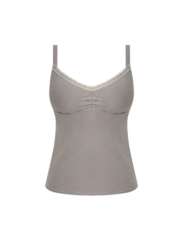 Supportive sleepwear for big boobs Freya Flirt Camisole in grey marle and white lace trim ghost image
