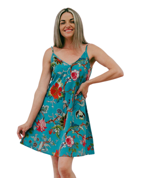 Le-Buste-Australia-JC-88-Maleny-Fox-Indian-Summer-Cotton-Nightie-Turquois-Front