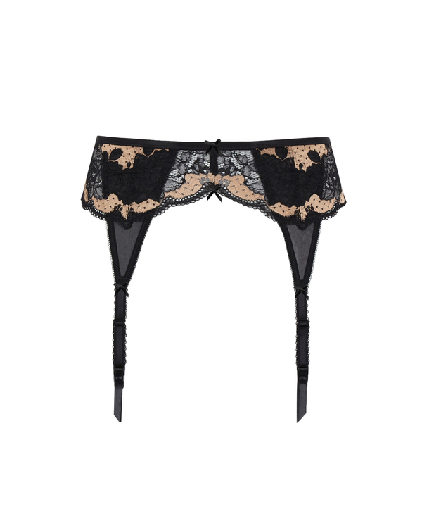 Panache Deep Suspender in Black and Vintage Gold ghost view