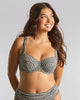 Model wears Black and White Gingham Full Cup Bikini top for D-K cup sizes