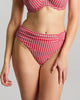 Gingham Swim Midi Brief made for the curvy busty woman in red view from front