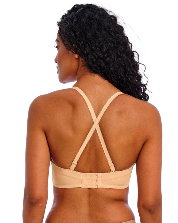 Red Carpet Strapless Nude Bra made for D-G Cups Back Cross Over View