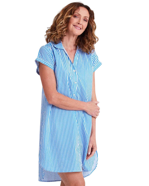 Le-Buste-Lingerie-32228-Victorias-Dream-Orientique-Bendigo-Stripe-Shirt-Nightie-Indigo-Blue-Front