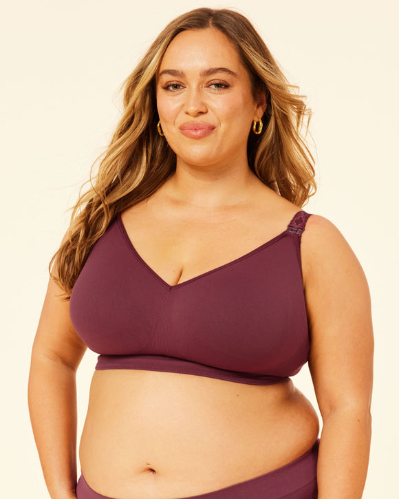 Sugar Popping Candy Nursing bra in burgundy plum made for curves and fuller bust front view