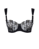 Panache Marlene Balcony Bra is made for curves and displays white floral embroidery on black mesh