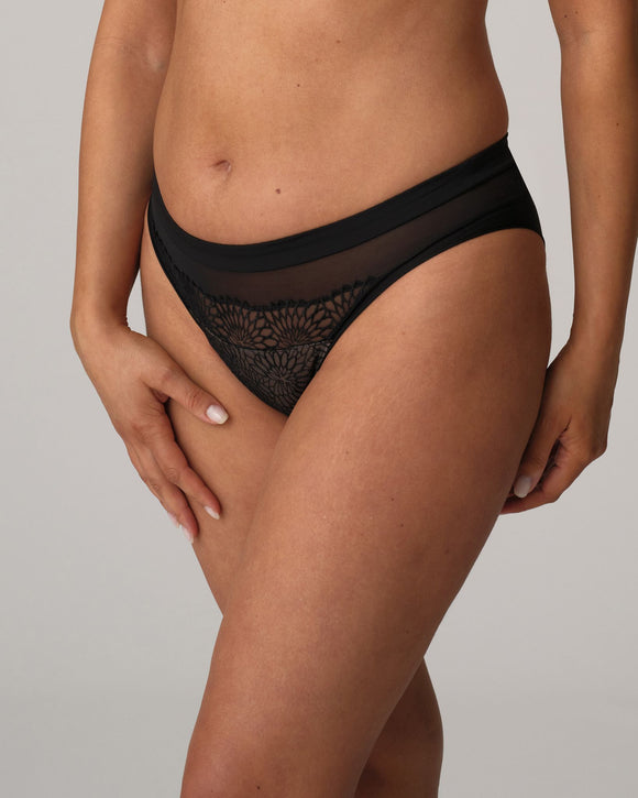 Prima Donna Sophora Rio Brief Black embroidered mesh luxurious lingerie side profile