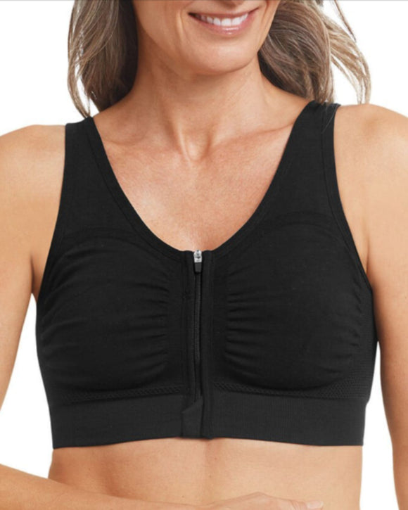 Le-Buste-Australia-45012-Amoena-Emilia-Zip-Front-Low-Compression-Surgery-Bra-Black-Front